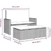 vidaXL Tuinbank met kussens en voetenbank poly rattan beige