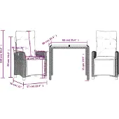 vidaXL 3-delige tuinset met kussens, zwart, polyrotan