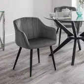 Dripio Set van twee eetkamerstoelen, gebogen design, fluweel, grijs, met metalen poten