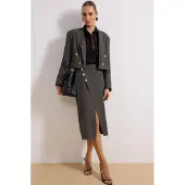 Trendyol TRENDYOLMİLLA Dames Grijs Gemêleerd Lang Regular fit Blazers
