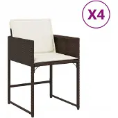 VMP 4x Tuinstoel met Kussen, Stabiel Rotan voor Balkon en Terras