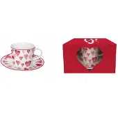 Duo SERCA 1 Porseleinen Kop & Schotel Set met Hartjes - 240ml
