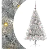 vidaXL Kunststof Voorverlichte Kerstboom met 150 LED Zilver 120 cm PET