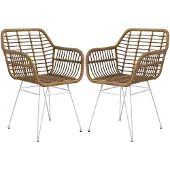 HOMCOM -Esszimmerstühle-PE-Rattan, Stahl-56L x 60B x 79H cm-Hellbraun+Weiß