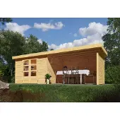 Karibu Woodfeeling tuinhuis Askola 5, in een set met een uitbouw, 2,80 meter breed, in natuurlijke staat; artikelnummer 77736