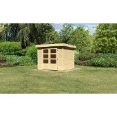 Karibu Tuinhuis Askola 3,5, kleur terragrauw, in een set met een uitbouw van 2,80 meter breed