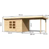Karibu Woodfeeling tuinhuis Kandern 6, in een set met een uitbouw, breedte 2,95 meter, in natuurlijke staat; artikelnummer 82999