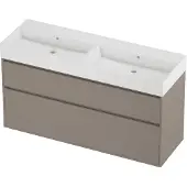 Proline Zara Badmeubel In Kader 140x46cm - 2 Laden Asymmetrisch - Greeploos - Wastafel Dubbel Glans Wit - Zonder Kraangat - Clay Beige