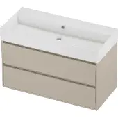 Proline Zara Badmeubel In Kader 100x46cm - 2 Laden Symmetrisch - Greeploos - Wastafel Midden Glans Wit - Zonder Kraangat - Soft Linen