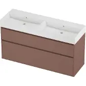 Proline Zara Badmeubel In Kader 140x46cm - 2 Laden Asymmetrisch - Greeploos - Wastafel Dubbel Glans Wit - Zonder Kraangat - Beauty Blush