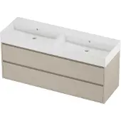 Proline Zara Badmeubel In Kader 140x46cm - 2 Laden Symmetrisch - Greeploos - Wastafel Dubbel Glans Wit - Zonder Kraangat - Soft Linen