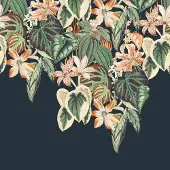 Rasch Fotobehang 590043 - Bloemen, Groen/Zwart/Oranje/Beige, 3x3m