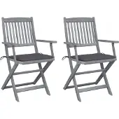VMP 2x Houten Tuinstoelen Inklapbaar met Kussens - Grijs Acaciënhout