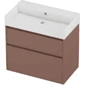 Proline Zara Badmeubel In Kader 80x46cm - 2 Laden Asymmetrisch - Greeploos - Wastafel Midden Glans Wit - Zonder Kraangat - Beauty Blush