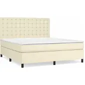 vidaXL Boxspring met matras kunstleer crèmekleurig 160x200 cm