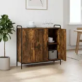 vidaXL Dressoir Gerookt eiken 97 x 33 x 81 cm Bewerkt hout