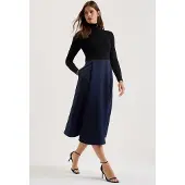 Ted Baker Chira Zwarte Gebreide Jurk Met Lijfje En Marineblauwe Wikkelrok