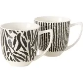 Boltze Koffiemok keramiek - set van 2 -zwart wit - 400ml -