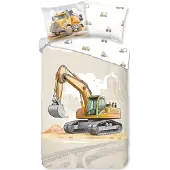 Good Morning kinderdekbedovertrek Excavator - katoen