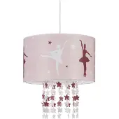 Relaxdays hanglamp voor meisjes, kinderlamp met ballerina-motief, pendellamp met sterrenmobiel voor kinderkamers, roze