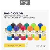 Creall Plakkaatverf - 12 kleuren - mix set 12 kleuren schoolverf - grootverpakking - 12 x 1000ML - Gemaakt in Nederland - professionele kwaliteit - glutenvrij
