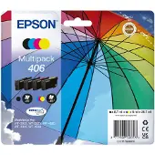 Epson 406 inktpatronen DURABrite Ultra, standaardopbrengst, azuurblauw, zwart, paars, geel, 8,7 ml, 6 ml, 1 stuk, 450 pagina's.