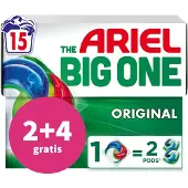 Ariel 2+4 gratis: 3in1 Wasmiddel Pods The Big One Original 15 stuks