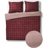 HEMA Dekbedovertrek 200x200/220cm Flanel Ruiten Bordeaux (donkerrood)
