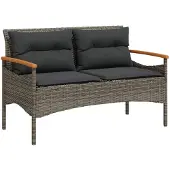 vidaXL Tuinbank met kussens 116x62,5x74 cm poly rattan grijs