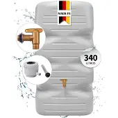 Graf CUBUS tuintank complete-set 340 L betongrijs incl. kunststof aftapkraan en regenpijp aansluiting - slanke vorm voor tuin en terras - complete set voor duurzame wateropvang - lange levensduur