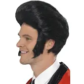 Smiffys 50s Zwarte King pruik met vette bakkebaarden