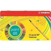 Stabilo point 88 - Fineliner 0,4 mm - 50 Stuks Metalen Etui - Met 47 Verschillende Kleuren