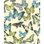 Tapetit.fi Botanical vlinders beige/blw/groen behang (vliesbehang, beige)