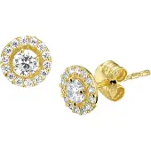 Trendjuwelier huiscollectie Oorknoppen Zirkonia Geelgoud Glanzend