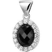 Trendjuwelier huiscollectie Hanger Zilver gerhodineerd Onyx En Zirkonia 15,5 x 11 mm