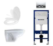 Geberit Adema Classico toiletset bestaande uit inbouwreservoir en toiletpot, softclose toiletzitting en Delta 21 bedieningsplaat chroom 0701174/0701181/0261520/4345124/