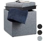 Relaxdays - poef met dienblad - hocker opbergruimte - linnen opbergbox, tafeltje