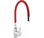 Nemo Go Play Keukenmengkraan - eengreeps - mobiele rubber bek rood - keramische schijven - waterbesparend - fixatieset - chroom FF6239RED