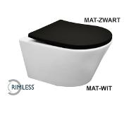 Saqu Wandcloset Rimless incl. Closetzitting Soft Close Mat Wit/Zwart