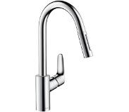 Hansgrohe Focus keukenkraan met uittrekbare vuistdouche RVS look