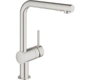 GROHE Minta 1 gats keukenkraan met L uitloop met uittrekbare dual spray steel