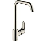 Hansgrohe Focus E2 keukenkraan met hoge draaibare uitloop instelbaar 110 150 en 360 RVS look