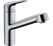 Hansgrohe focus m42 ééngreeps keukenmengkraan met draaibare uitloop, uittrekbare vuistdouche en sbox 22,2 cm, chroom