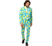 Opposuits verkleedpak Shineapple heren polyester blauw/geel