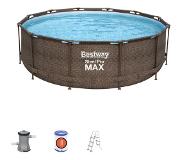 Bestway Zwembad steel pro max set rond rotan 366 Incl. Filterpomp (220-240V) + ladder