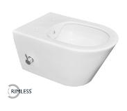 Saqu Wash 2.0 randloos hangtoilet met warm/koud water bidetkraan 35,5x53cm Wit