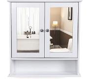 Acaza Badkamerkastje met Twee Spiegels als Deuren - Inclusief Open Plankje - 56x13x58cm - Wit