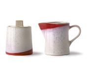 HK Living Servies Ceramic 70's Milk Jug & Sugar Pot: Frost - Wit/Rood