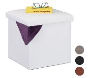 Relaxdays poef met opbergruimte - opbergbox - opbergpoef - voetenbank - opbergkist - 38x38 - wit