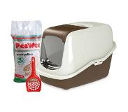 Peewee EcoHus Kattenbak - startpakket - Bruin/Ivoor - 56 x 39 x 38 cm